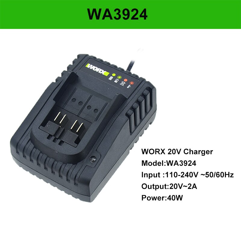 WORX 20V battery charger wide interface fast charge WA3924 WA3922