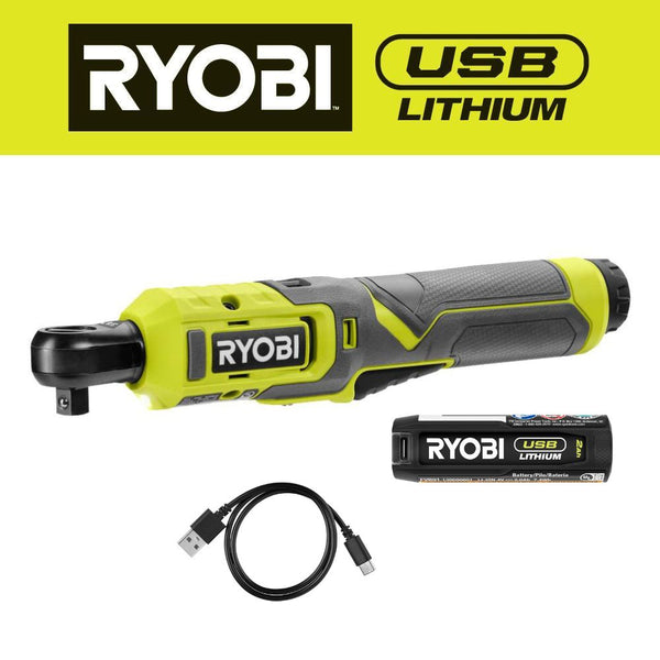 RYOBI USB 鋰電池 3/8"棘輪套裝-新品獨家販售