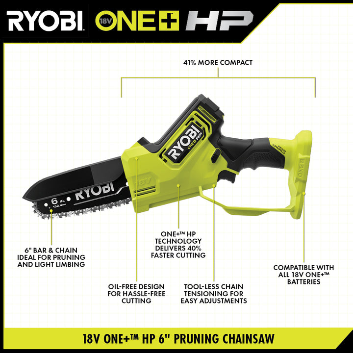 新品發售RYOBI 18V ONE+ HP 6" 緊湊型無刷修剪電鋸 RYOBI 良明（美行）