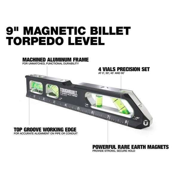 TOUGHBUILT 9 吋磁性鋼坯魚雷水平尺TB-H2-L-9T-M TOUGHBUILT