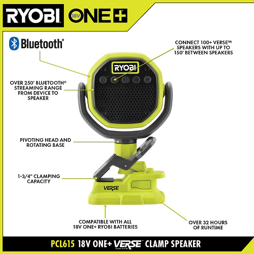 RYOBI 18V ONE+ VERSE™ 鉗形揚聲器(淨機） RYOBI 良明（美國）