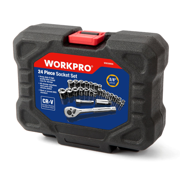 WORKPRO 24PC 工具套裝扳手套筒套裝 3/8" 棘輪扳手套筒扳手 WORKPRO