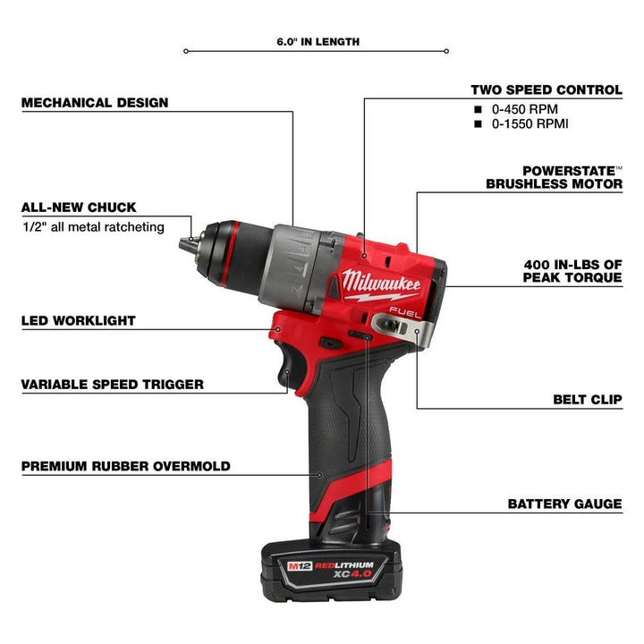 2022 Milwaukee M12 FUEL 1/2" 電鑽2.0+4.0AH套裝現貨發售 PIPELINE 2022 -美沃奇Milwaukee （美行）